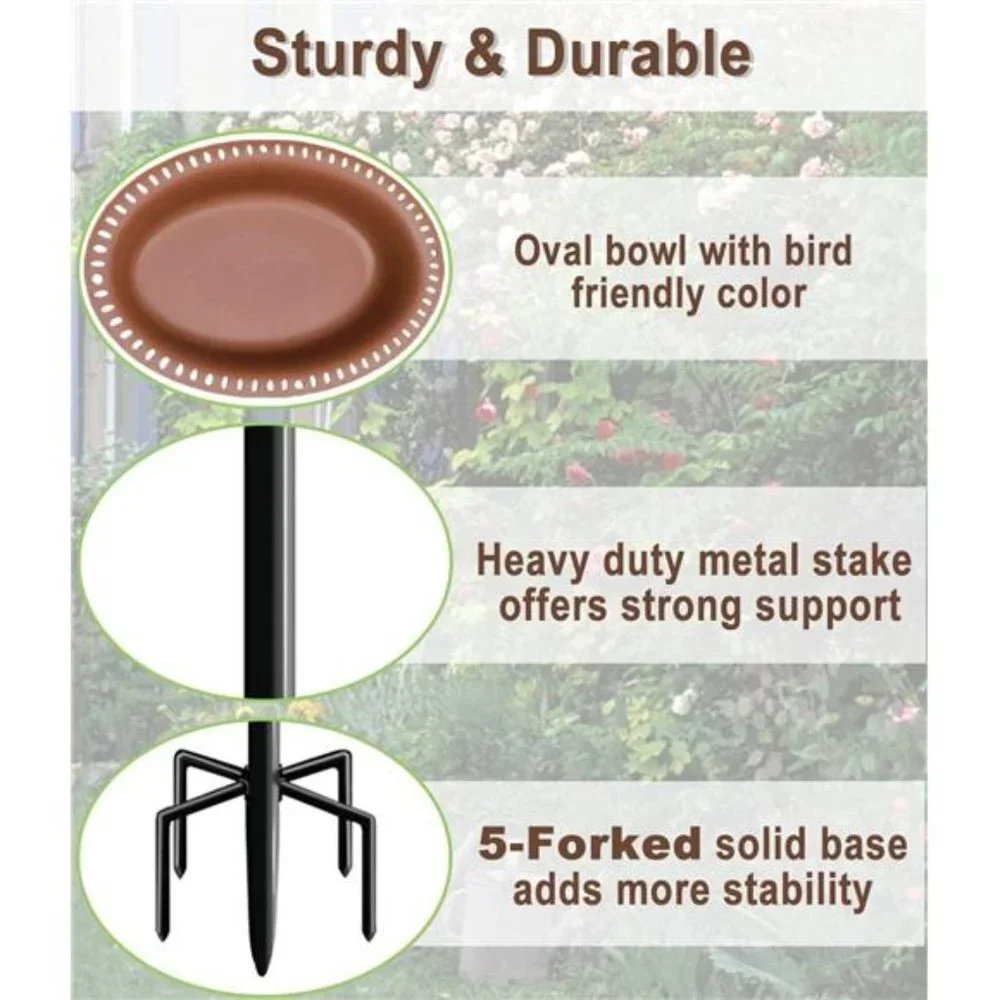 Upgraded 5-Prong Base Bird Bath with Metal Stake, Detachable Decoration Bowl Spa